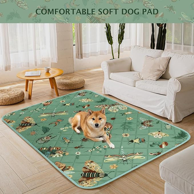 IEUUMLER Washable Pee Pads for Dogs, 2 Pack Insect Pattern Reusable Waterproof Puppy Potty Pads, Non-Slip Absorbent Pet Training Pads for Playpen Crate Bed EU014
