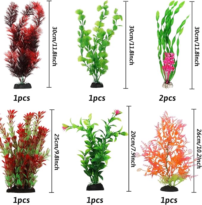 Fish Tank Accessories Aquarium Decorations Plants, 20pcs Fish Tank Decorations Plant, Fish Tank Decor, Aquarium Decor Plastic Plants, Small to Large