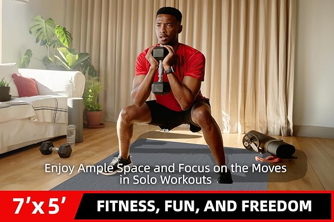 Large Exercise Mat for Home Workout,12‘x6’/10'x6'/9'x6'/8'x6'/7'x5'/6'x4' (7mm) Extra Thick Workout Mat, High-Density Gym Mat for Cardio, Jump Rope, MMA, Weights (Shoe-Friendly)