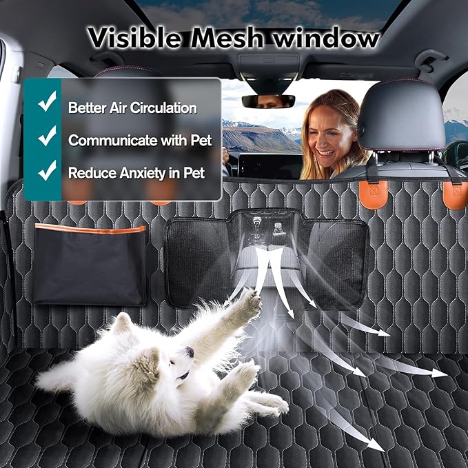 XL Back Seat Extender for Dogs-Supports 400lb,Waterproof Dog Car Seat Cover Hard Bottom-Detachable,600D Heavy Duty Scratch Proof Nonslip Soft,Dog Hammock for Car,SUVs