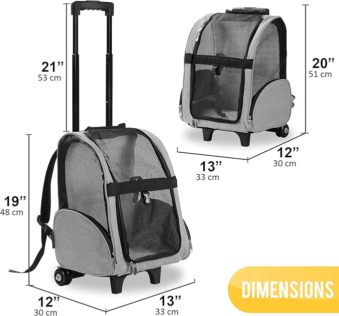KOPEKS Deluxe Backpack Pet Travel Carrier with Double Wheels for Pets up to 10 Pounds - Black - Approved by Most Airlines