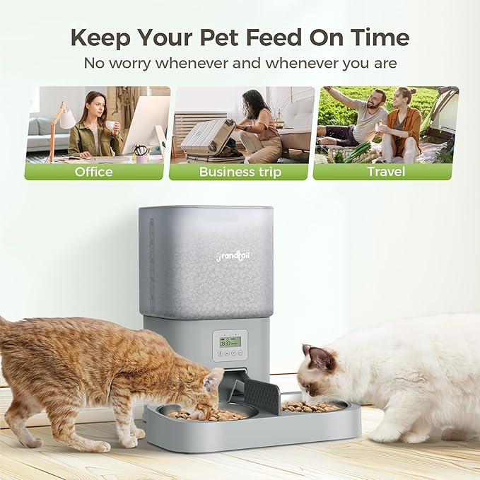 Automatic Cat Feeder for Pets, Programmable Meal Dispenser, for Timed Meals for Up to Cats & Dogs Including Dual Power Supply, and Capacity for 4 Meals Daily