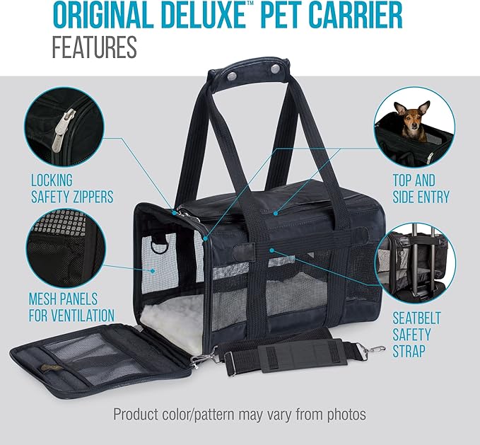 Sherpa Original Deluxe Travel Pet Carrier, Airline Approved & Guaranteed On Board - Black, Medium