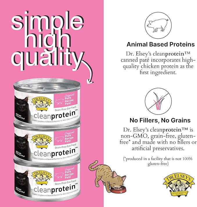 Dr. Elsey's cleanprotein Original Pork Recipe Wet Cat Food, (Pack of 24), 2.75oz Cans