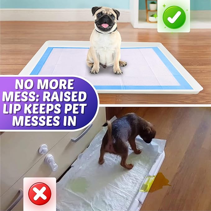 TidyFriend Silicone Pee Pad Holder Tray, 30 x 36 Inch No-Spill, Leakproof, Easy-to-Clean Pee Pad Holder for Dog (White)