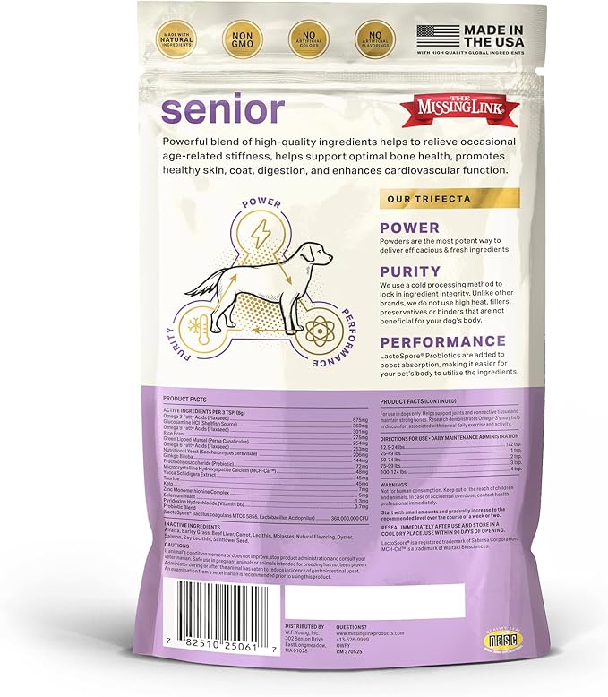The Missing Link Senior Dog Supplement 1lb Bag - Powerful Powder Supports Bones, Joints, Skin, Coat, Heart, Eyes, Memory & Cognition