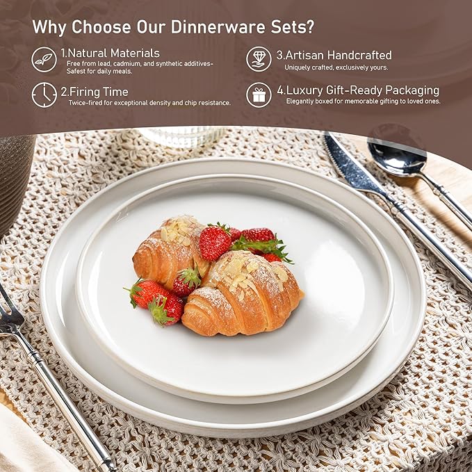 GBHOME Ceramic Dinnerware Sets for 4, 12 Pieces Stoneware Plates and Bowls Sets, Reactive Glaze Dishes -Scratch Resistant, Dishwasher&Microwave Safe-Star White