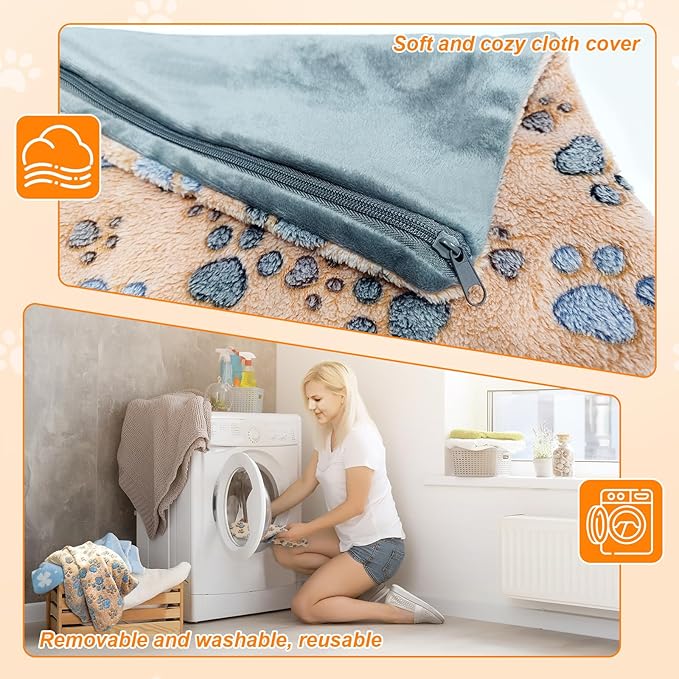 Dog Heating Pad,28×18 in Waterproof PVC Pet Heating Pad, Adjustable Thermostat+Constant On Function, Metal Protective Tube Comes with a Plush Cotton Sleeve，Whelping Box-Apricot