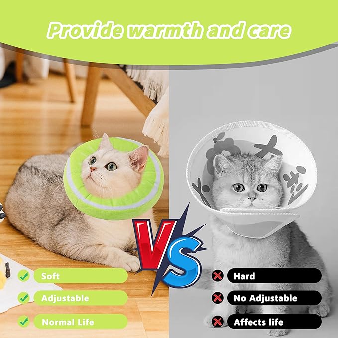 Soft Cat Cone Collar, Cute Cat Recovery Collar Suitable for Small, Medium, Large Cats,Elizabethan Neck Collar for Cats After Surgery (Kiwifruit, Medium)