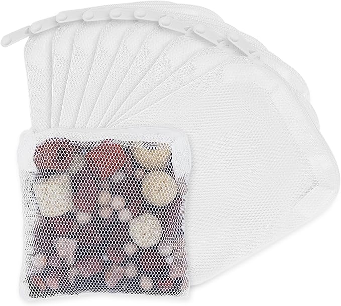 Aquarium Filter Media Bags for Aquarium with Zipper, Fine Mesh Bag Reusable Strong Polyester for Activated Carbon, Bio Filter Balls, Ceramic Rings, Filter Stones, White 10PCS 3.93" x 3.93"