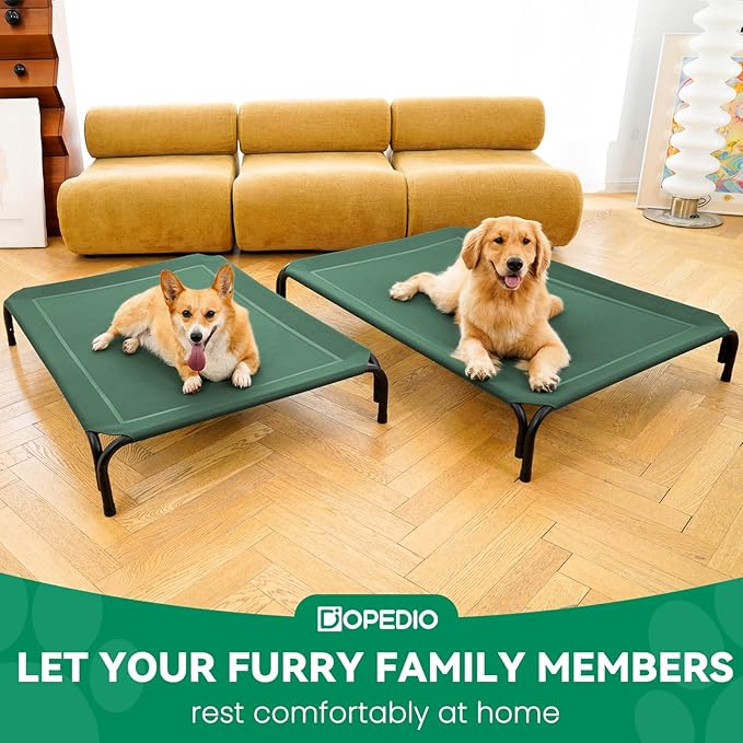 Elevated Dog Bed Raised Outdoor Dog Cot for Extra Large Dogs, Installation Requires No Tools, Frame with Washable Cooling Breathable Mesh Anti-Slip Feet, Indoor Pet Bed, Green, 48.8 Inches