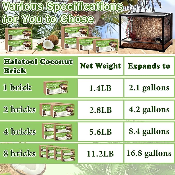 Halatool 2Pack Leopard Gecko Substrate Natural Coconut Fiber Substrate for Reptiles Premium Coco Husk Terrarium Bedding for Tortoise Habitat Snake Lizard Hermit Crab Tarantula Enclosure Worm Bin Frog
