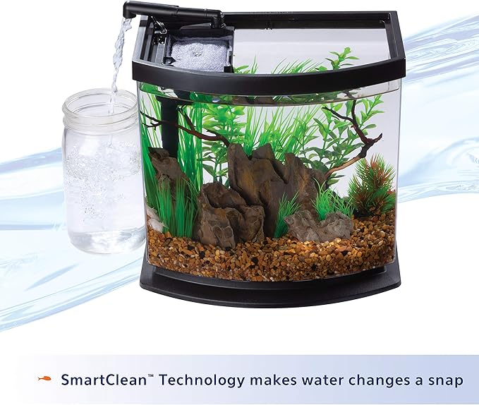 Aqueon LED MiniBow Small Aquarium Fish Tank Kit with SmartClean Technology, Black, 2.5 Gallon
