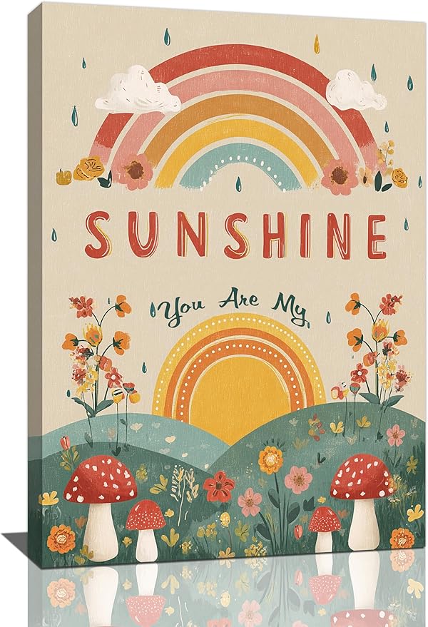 You Are My Sunshine Inspirational Canvas Wall Art Motivational Encouragements Wall Decor First Communion Gifts for Girls Boys Toddler Teens Pictures Painting Print Artwork Framed Decorations Nursery Dorm Bedroom 16"x24"
