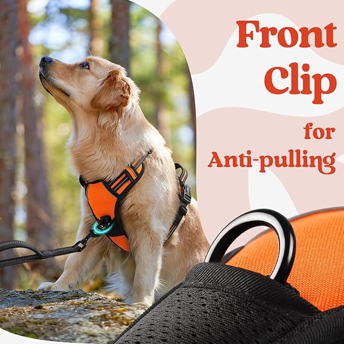 rabbitgoo Dog Harness for Large, No Pull Pet Harness with 3 Buckles, Adjustable Soft Padded Vest with Control Handle, Walking Reflective Pet Vest for Large Dogs, Orange, L