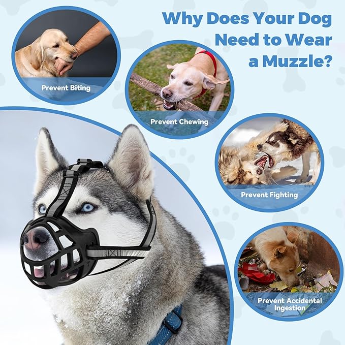 Dog Muzzle for Large Dogs, Breathable Basket Muzzles for Small, Medium and X-Large Aggressive Dog, Allows Panting Drinking, Suitable for Grooming Trimming Training (3, Blacks)