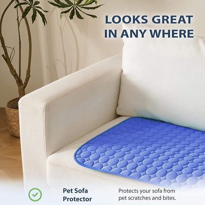 MICROCOSMOS Summer Cooling Mat & Sleeping Pad- Water Absorption Top, Materials Safe, Easy Carry, EZ Clean. Keep Cooling for Pets, Kids and Adults.(Navy Blue, 36" x24")