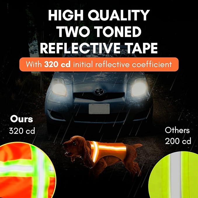 Reflective Dog Vest – Fluorescent Orange | High-Visibility, Water-Resistant Safety Jacket with Adjustable Fit for Day & Night Walks, Hiking, Hunting, and Outdoor Use (Large)