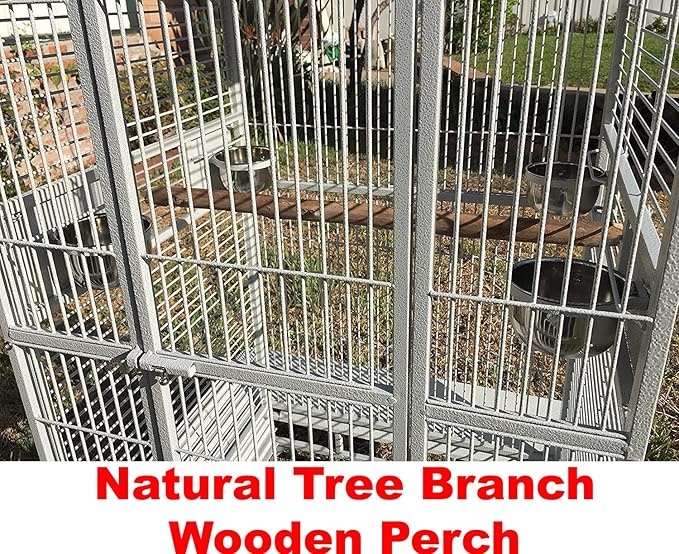 White Extra Large 28"x22"x65"H Double Ladders Open Play Top Wrought Iron Bird Parrot Parttot Finch Macaw Cockatoo Cage, Include Seed Guard and Toy Hook
