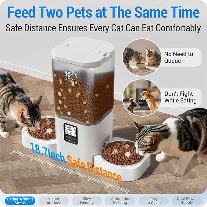 Automatic Cat Feeder with Slow Feed for 2 Cats: Timed Automatic Dog Feeder with Information Visualization Interface, Cat Food Dispenser for Multiple Pets, Detachable for Easy Cleaning-29 Cup