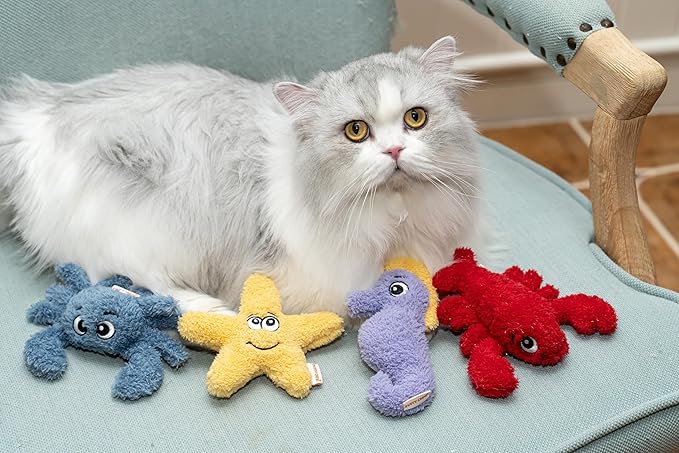 Interactive Catnip Cat Plush Toy, Ocean Theme, 5'', for All Breed Size Cats (Crab)