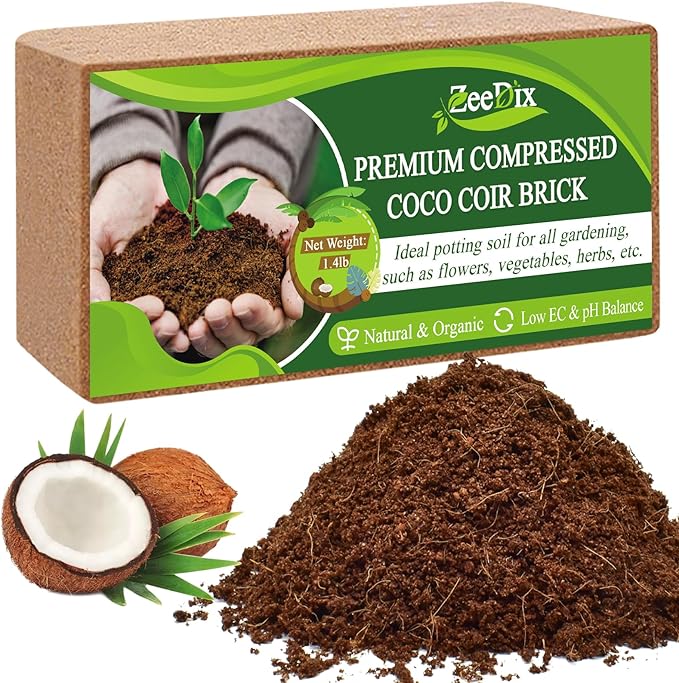 ZeeDix Compressed Coco Coir Brick for Plants, Premium Coconut Coir Bricks Potting Soil Mix, Natural Coconut Husk Coco Peat Brick with Low EC and pH Balance for Gardening Plants Flower Herbs