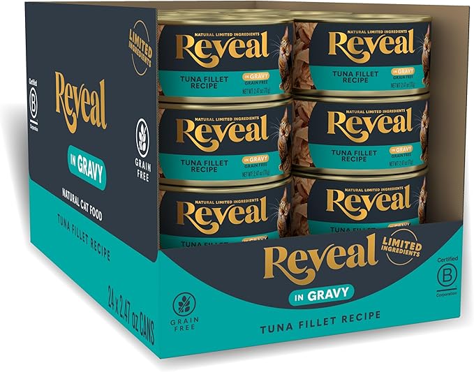 Reveal Natural Wet Cat Food, 24 Pack, Limited Ingredient, Grain Free Food for Cats, Tuna in Gravy, 2.47oz Cans