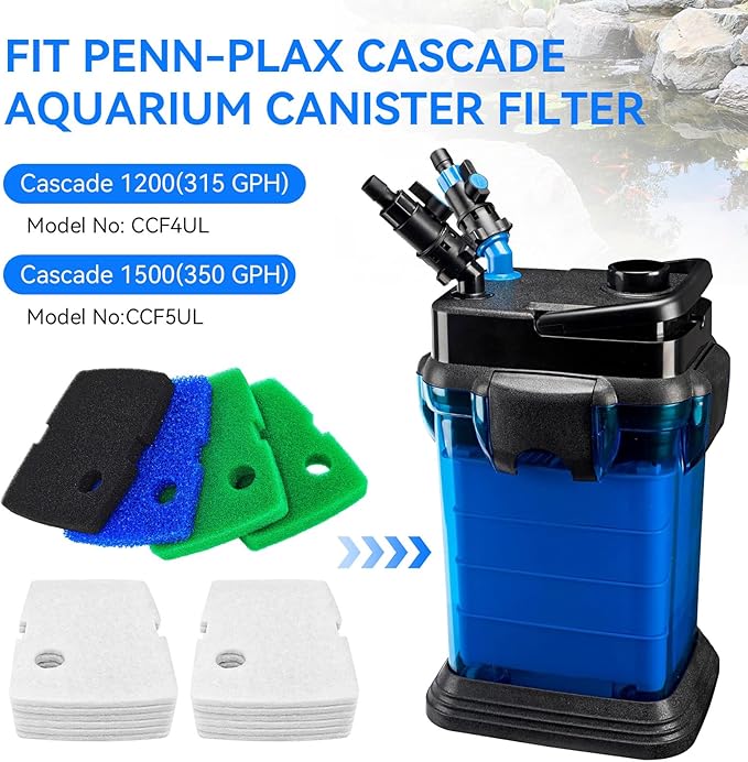 Canister Filter Pads Compatible with Penn Plax Cascade 1200/1500 CCF4UL/CCF5UL Replacement Canisters Filters Sponges for Aquariums Fish Tank Turtle Tank