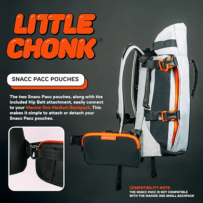The Snacc Pacc Pouches by Little Chonk | Compatible with The Maxine One Medium Backpack Only | Two Neoprene Storage Compartments with Hip Belt Attachment