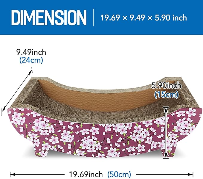 Cat Scratching Post Lounge Bed, Boat Shape Cat Scratcher Cardboard, Durable Recycle Board Pads Prevents Furniture Damage