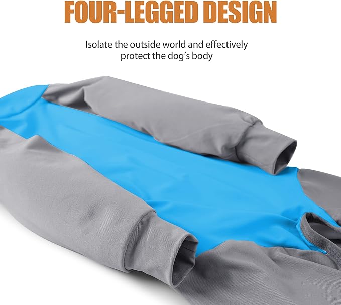 Dog Recovery Suit, Abdominal Wound After Surgery Wear, Prevent Licking Wounds, E-Collar & Cone Alternatives, Long Sleeve Postoperative Shirts Dog Pajamas Prevent Shedding(Medium, Blue)