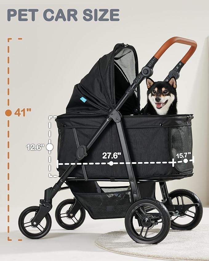 Medium Dog Stroller for Large Dogs, pet Stroller for Medium Dogs Up to 66lbs, All-Terrain with Adjustable Handle & Canopy, Sun Shades, Storage Organizer, Waterproof Oxford Fiber