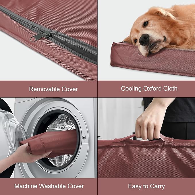 Outdoor Extra Large Dog Bed, Jumbo Waterproof Dog Bed for Large Dogs, Orthopedic Egg Foam Pet Bed Mat with Removable Oxford Cooling Cover, Pink
