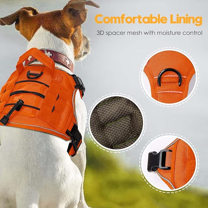 Heavy-Duty Tactical Dog Harness for Large Dogs, No Pull Adjustable Reflective Pet Vest with Molle System, K9 Military-Grade Control for Service Training, Outdoor & 10+ Breeds, Orange, Large