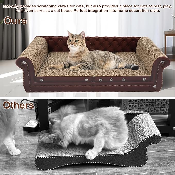 Scratching Sofa, Couch Shaped Thick Scratching Cardboard, Lounge Bed for Indoor Rest&Play, Sofa Scratcher Pad (Brown, 27.6" L X 12.2" W X 7.4" H)