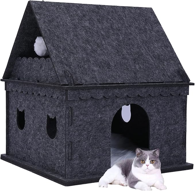 2-Tier Indoor Cat Apartment，Cozy Pet Cat Bed, Hideaway, and Sturdy Cat Castle for Multiple and Large Cats
