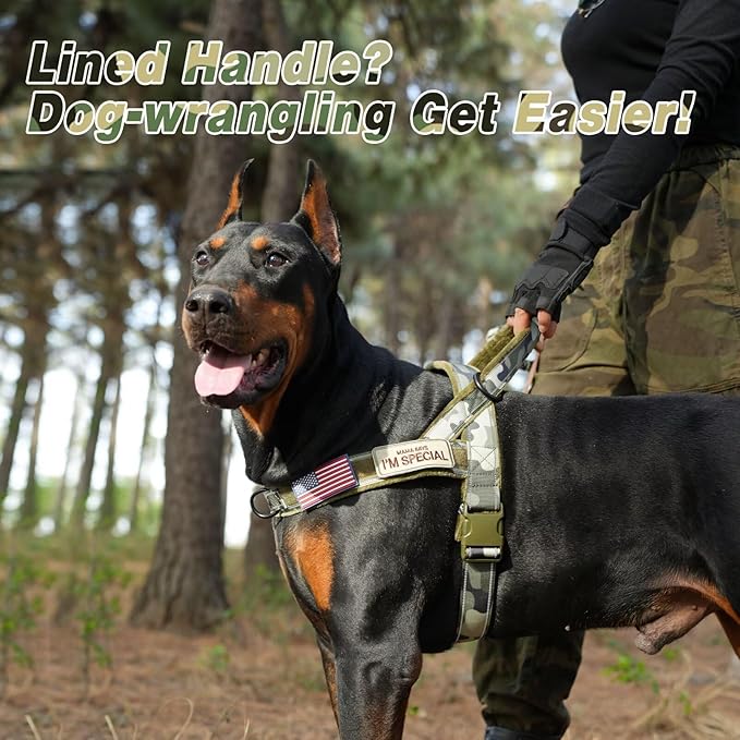 Forestpaw No Pull Dog Harness - Soft Flannel Padded Tactical Dog Vest Harness with Quick Release Buckle, Adjustable Reflective Pet Harness for Large Dogs Walking Training,Green Camouflage L