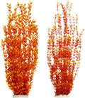 Hamiledyi Aquarium Plastic Plants Aquarium Decor Artificial Fish Tank Plants,Tall Fish Tank Decorations, Extra Large Aquarium Plant 23.6-inch Tall,2PCS（Orange Style A）