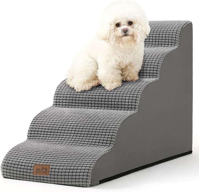 Dog Stairs for High Bed 22.6" H, Small Dog Step for Puppy, Older or Cat, Curved Ramp for Car, Ladder with High Density Foam, Lightweight, Durable, 15.7x33x22.6 inch, 5 Step, Light Grey