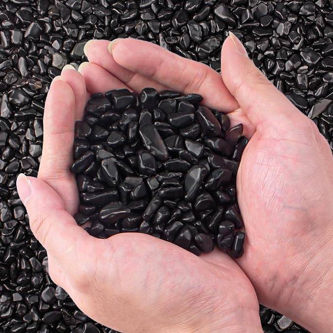 3 Lb Black Obsidian Crushed Stone Crystal Chips Bulk, Betta Fish Tank Gravel Rocks Irregular Shaped Marbles Pebbles for Aquarium, Vase Fillers, Succulent Plants Decor
