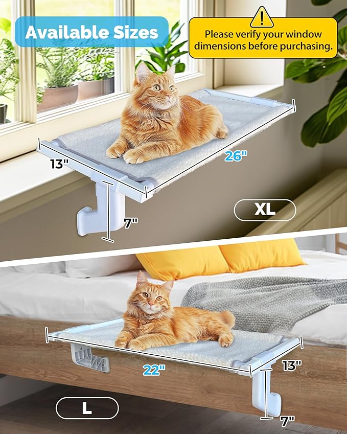 Heavy-Duty Cat Window Sill Perch All-Metal Frame Supports up to 120 lbs – Durable, Easy-to-Assemble Cat Window Hammock for Large Cats and Multiple Cats (L 1PC)