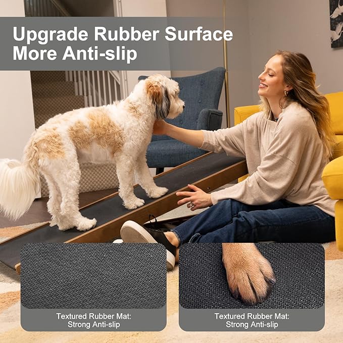 ABORON Dog Ramp,Adjustable Folding Pet Ramp for Bed,Couch,SUV - High Traction Portable Rubber Paw Ramps,Great for Small & Large Old Dogs & Cats, Supports up to 200 lbs,55''Long