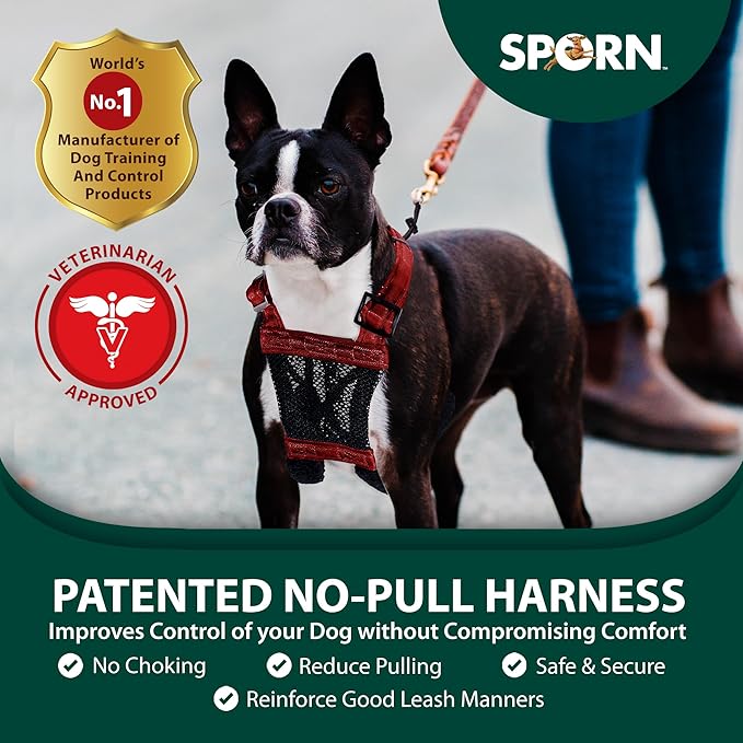 Sporn No Pull Dog Harness for Small-Sized Dogs - Red Mesh, Heavy Duty Nylon, Breathable, Lightweight, Adjustable, Padded, Soft & Easy, Anti-Pull & Anti-Rub Body Halter, Small Dog Harness for Puppies