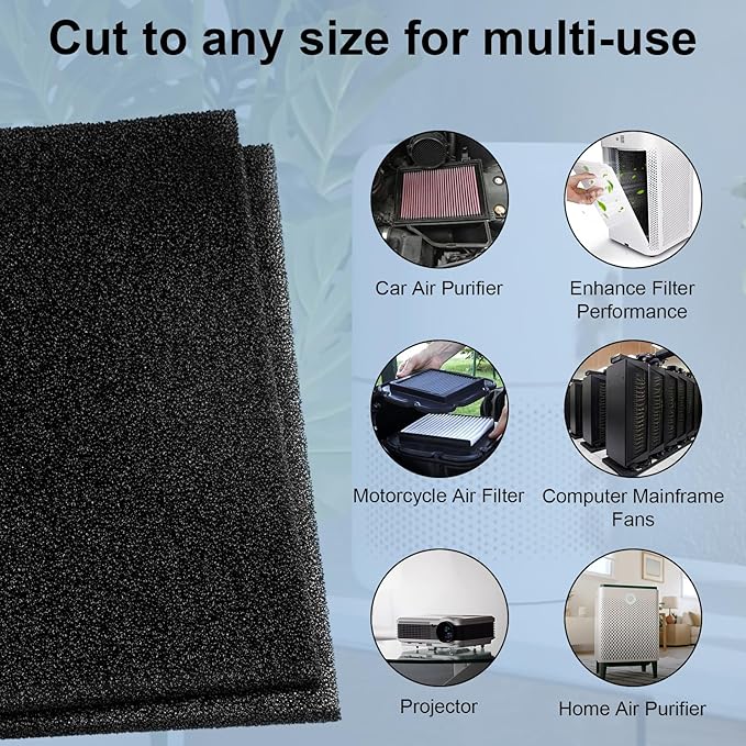 Air Filter Foam Sheet Material, 24" x 12" x 3/8" 30 PPI Filter Foam Sheet, Reusable Air Filter for Cutting and Fitting Purifier, Aquarium, Fish Tank, Air Conditioner