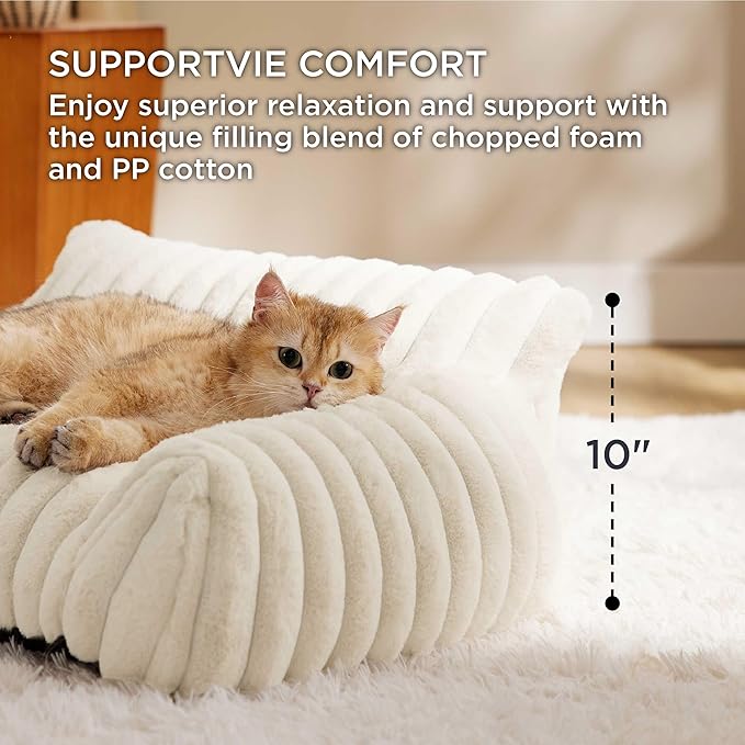 Bedsure Cute Dog Couch for Large Dogs- Fluffy Pet Sofa, Dog Couch Bed with Removable, Washable Cover, Supportive Pet Bed, 36inch, Cream