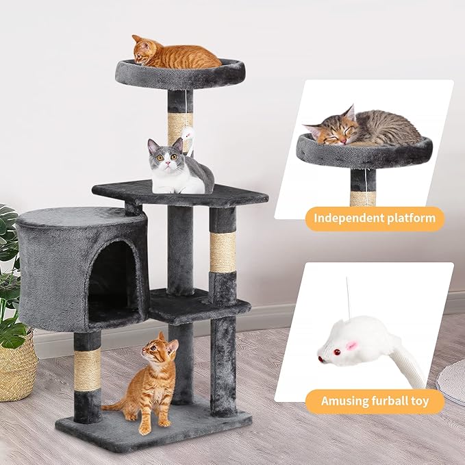 BestPet Cat Tree 36 inch Tall Scratching Toy Activity Centre Cat Tower Cat Condo Multi-Level Furniture Scratching Posts for Indoor Cats,Light Gray