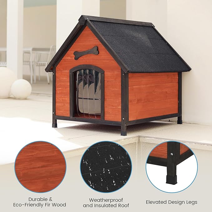 Solid Wood Dog House Comfortable Outdoor Shelter for Medium-Sized and Smaller Dog Sturdy, Durable and Easy to Clean,Can DIY,33.5’’D×30.7’’W×32.3’’H