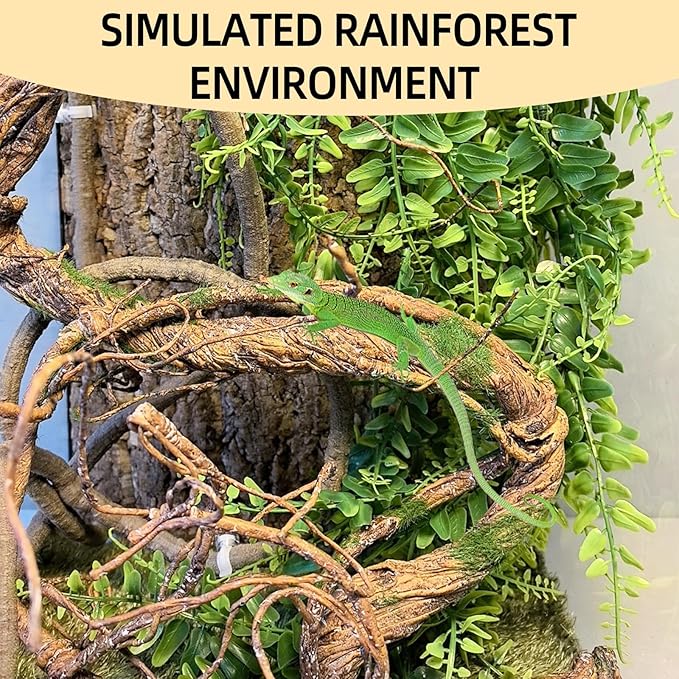 BNOSDM Reptile Vines, Bendable Jungle Climbing Vine with Moss,Terrarium Plants Decor,Artificial Plants Tank Decorations Accessories for Bearded Dragons Chameleons Snakes Lizards Hermit Crabs