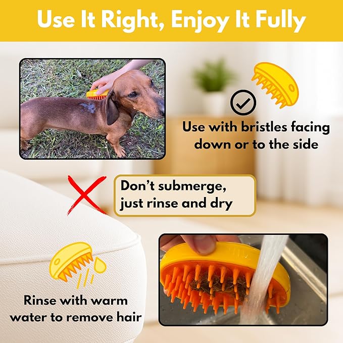 Steam Cat Brush for Indoor Cats – Mist Spray Comb for Shedding & Hair Removal | Silicone Pet Grooming Tool for Long-Haired Cats & Dogs