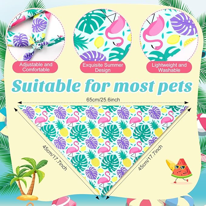 Weewooday 50 Pcs Hawaiian Dog Bandanas Bulk for Dogs Soft Bibs Adjustable Triangle Pet Bandana for Small Medium Large Costume(Hawaii Pattern, 25.6 x 17.7 x 17.7 Inch)